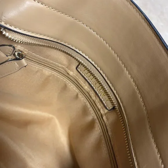 Ellen Tracy Monogram Signature Collection Double Handle Satchel Tan Faux Leather - Picture 16 of 16